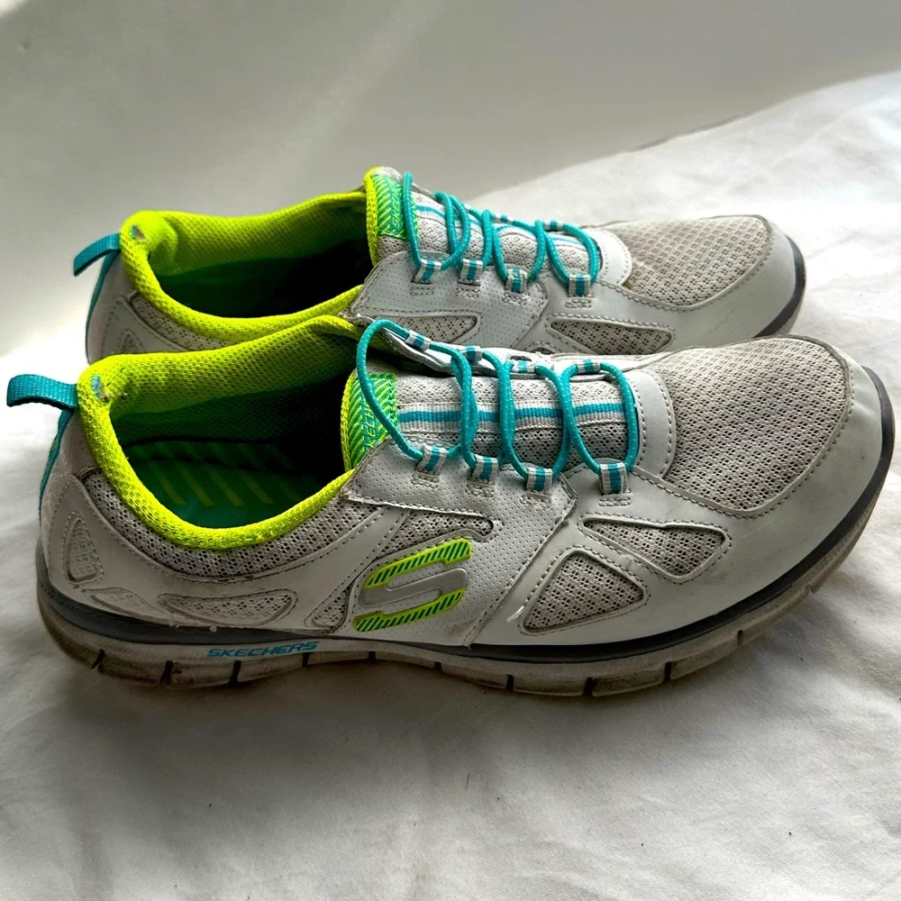 Skechers Athletic Woman’s Shoes size 8 White Blue Yellow neon colors